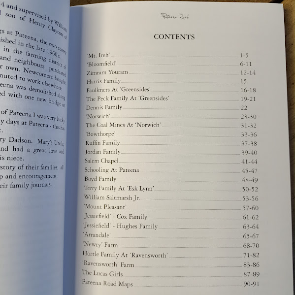 Contents of Pateena Road history book