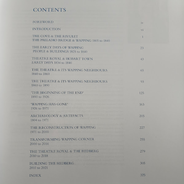 Contents Page of Hobart's Theatre Royal and The Hedberg