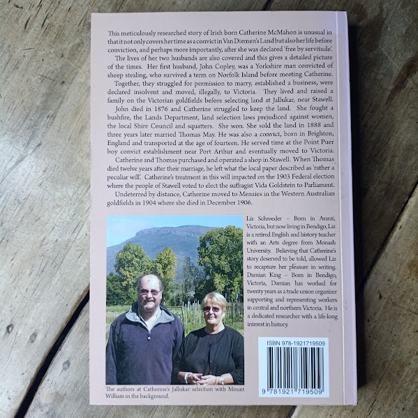 Back cover of Catherine McMahon Remarkable Convict Woman biography
