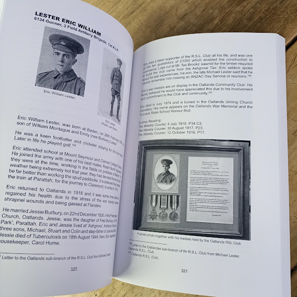 Lester Eric William entry from WWI Stories Behind the Names on Oatlands Memorial