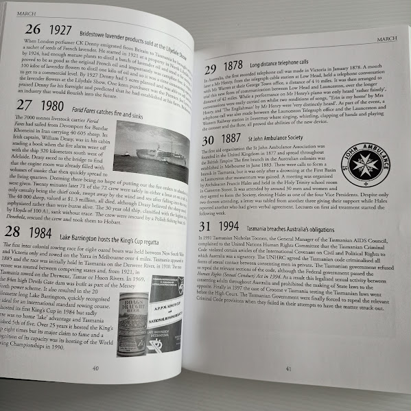 Sample page from 366 Days a Tasmanian history event for every day of the year