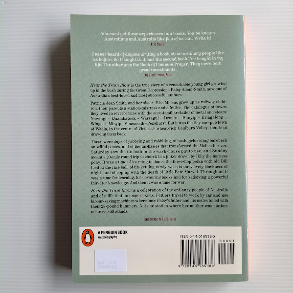 Back cover of Hear the Train Blow Patsy Adam-Smith's autobiography of growing up