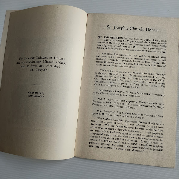 Opening page of Saint Joseph's Church Hobart history by Linda Monks