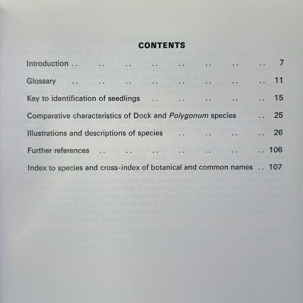 Contents page from Tasmanian Weed Handbook 1975