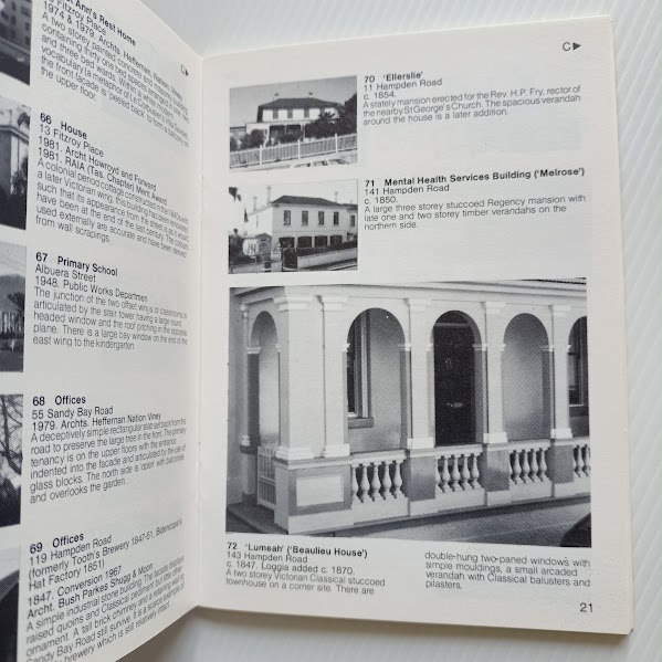 Sample illustrated page from pocket An Architectural Guide to the City of Hobart