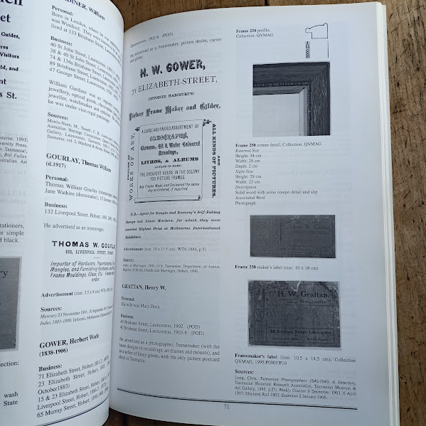 Sample page from Tasmanian Framemakers Directory