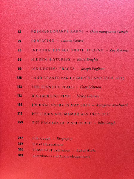 Contents page from Tense Past by Julie Gough