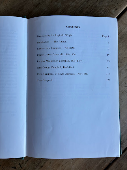 Contents page from The Colonial Campbells
