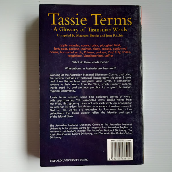 Back Cover Tassie Terms glossary Tasmanian words