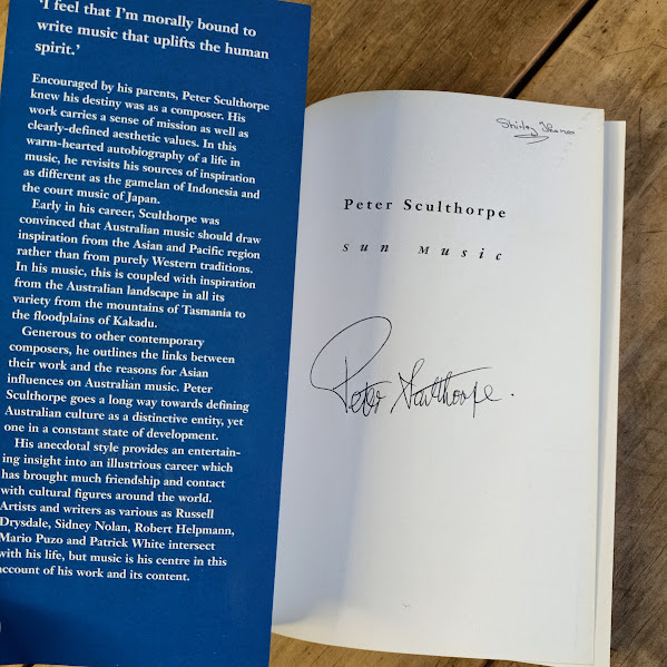 Signature page of Sun Music by Peter Sculthorpe