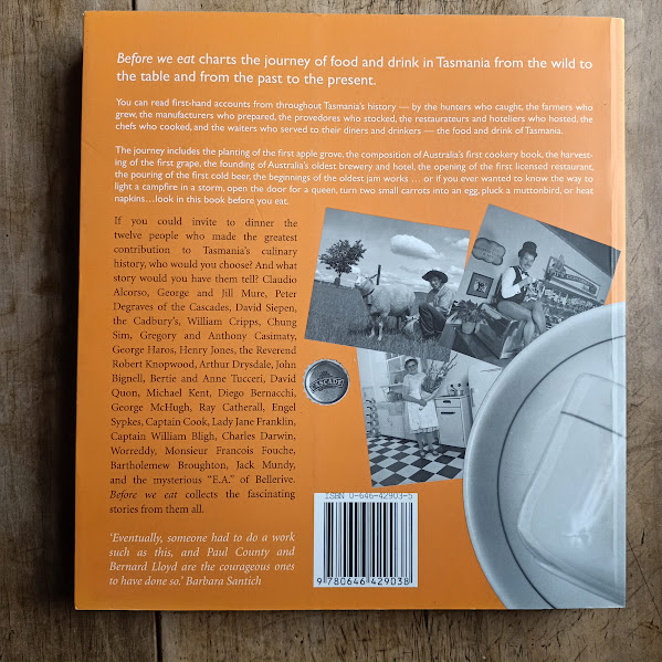 Back cover of Before We Eat - Tasmanian food history