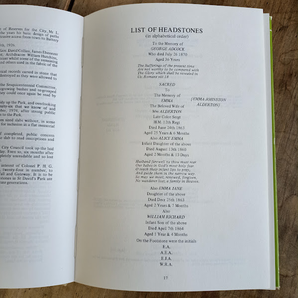 Sample page Inscriptions in Stone St David's Burial Ground book
