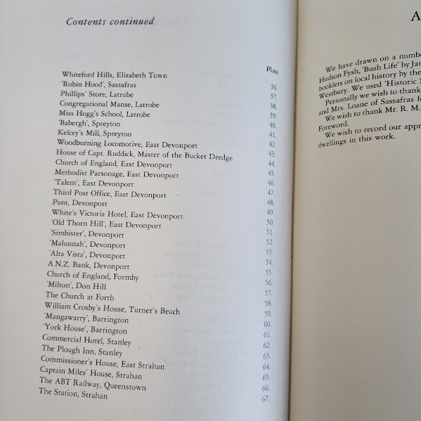Contents page 2 of 2 Pioneer Tapestry Buildings of Early Tasmania book