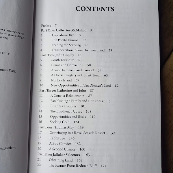 Contents page 1 of 2 from Catherine McMahon Remarkable Convict Woman biography