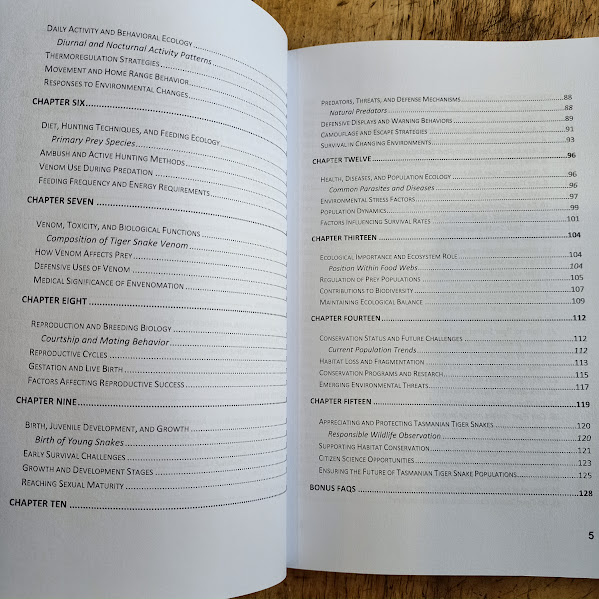 Contents page 2 of 2 from The Tasmanian Tiger Snake Handbook