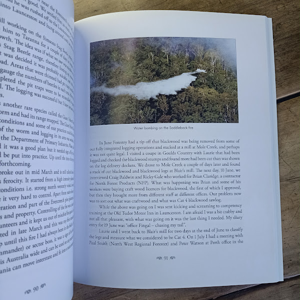 Fire bombing photo from Half A Lifetime Tasmanian forestry memoir