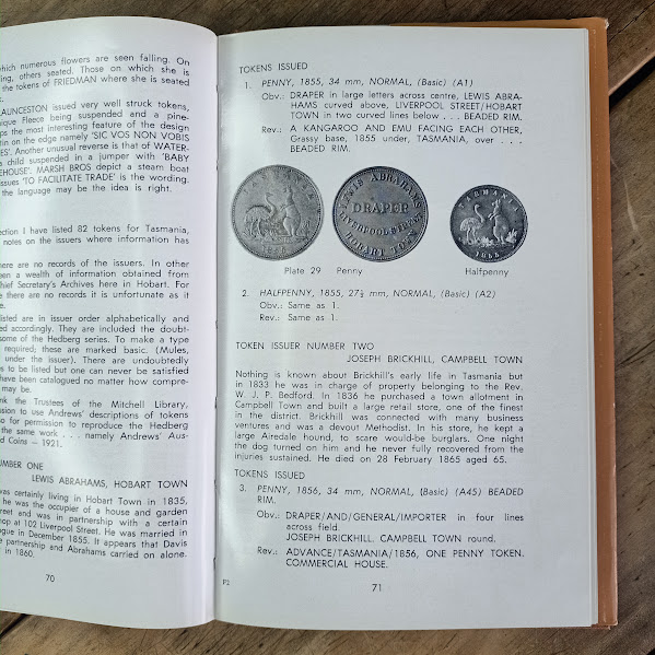 Sample page of tokens from Coins and Tokens of Tasmania by Roger McnNeice
