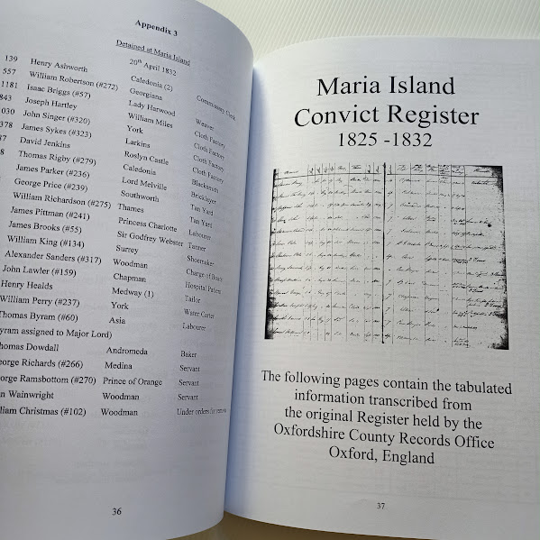 Sample appendices page from Maria Island Convicts