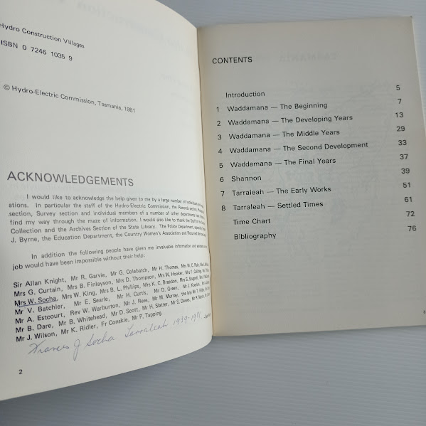 contents and biro note in Hydro Construction Villages Vol1 
