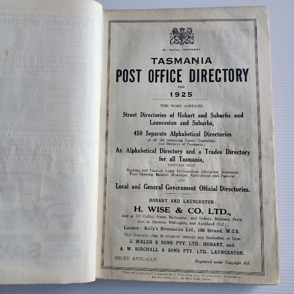 Titlepage Tasmania Post Office Directory 1925