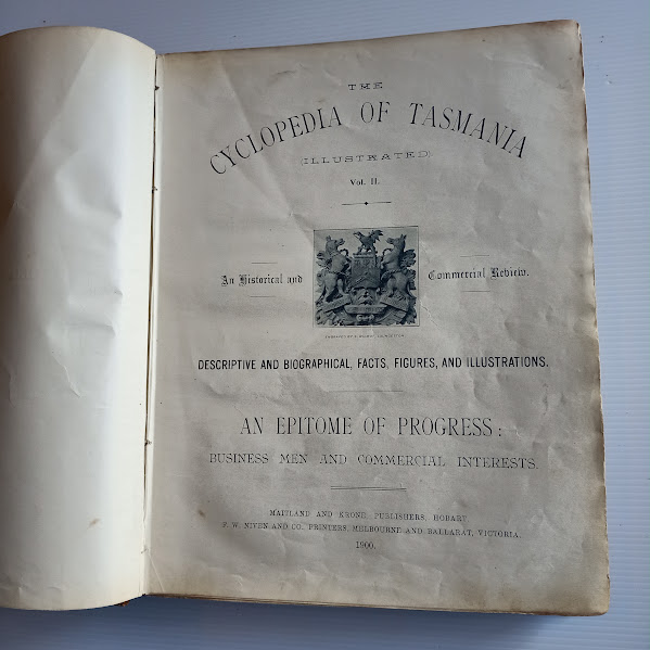 Volume 2 title page of The Cyclopedia of Tasmania 1900 2-volume set