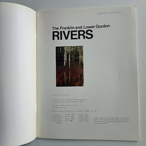 Title page The Franklin & Lower Gordon Rivers, a Wilderness Pictorial booklet
