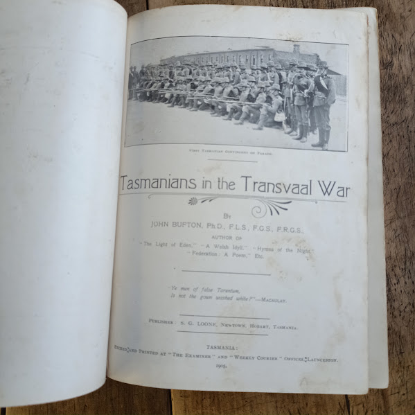 Title page Tasmanians in the Transvaal by John Bufton 1905