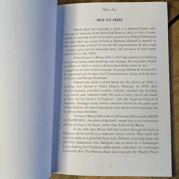 Sample page from Pateena Road history book