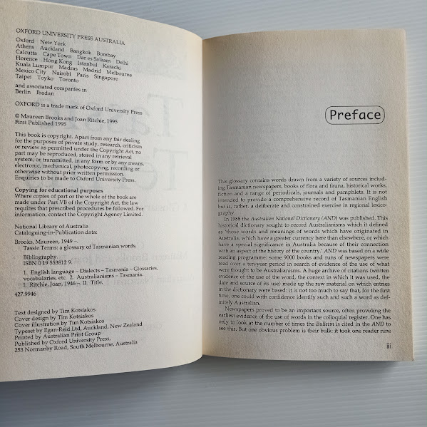 Preface Tassie Terms glossary Tasmanian words