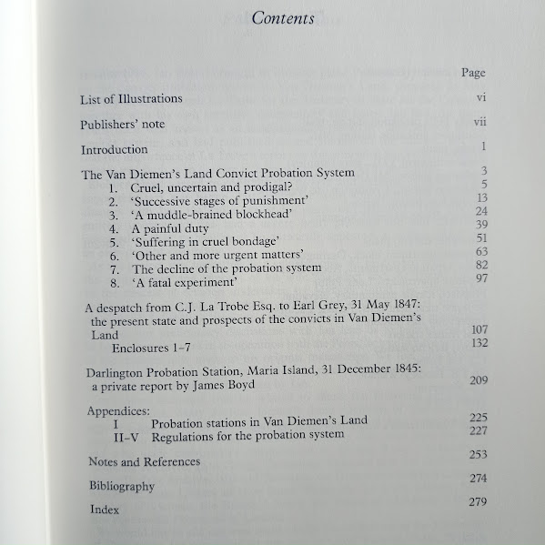 Contents from Convict Probation System book