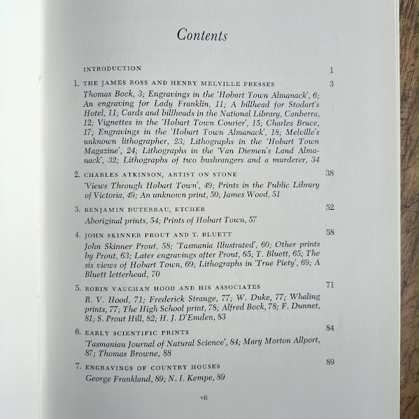 Contents page 1 of 2 from Engravers of Van Diemen's Land
