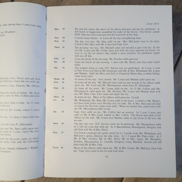 Sample page Diary of Rev Robert Knopwood HCDJ