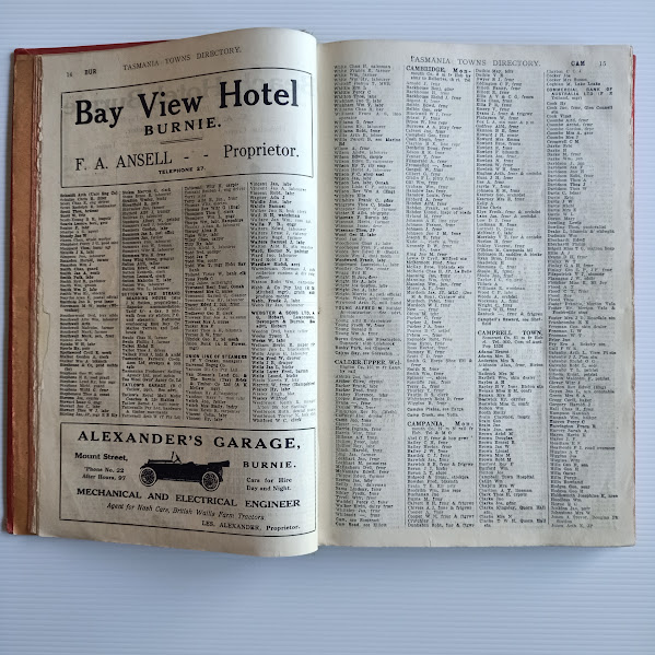 Sample regional page Tasmania Post Office Directory 1925