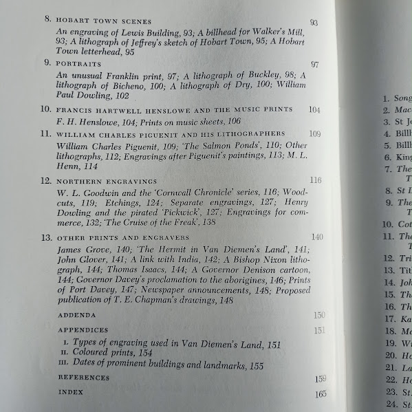 Contents page 2 of 2 from Engravers of Van Diemen's Land