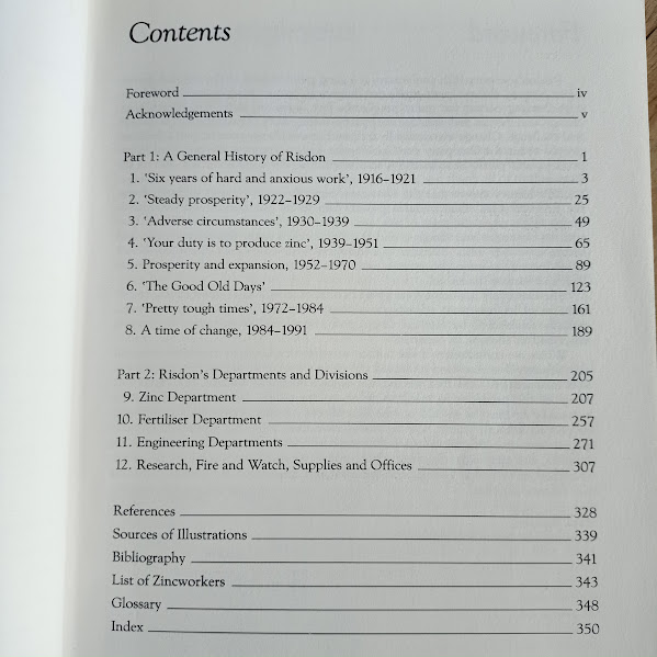 Contents from Zinc Works history