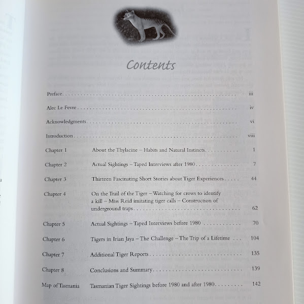 Tasmanian Tiger Alive and Well contents