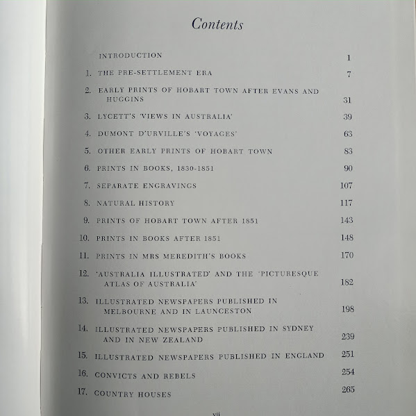Contents page 1 of 2 Old Tasmanian Prints by Clifford Craig