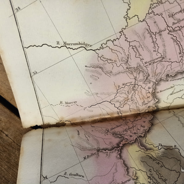 Damage detail of Fold-out map 1845 Strzelecki's New South Wales and Van Diemen's Land