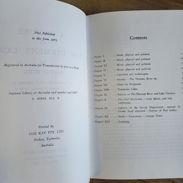 A Picture of Van Diemen's Land title page and contents