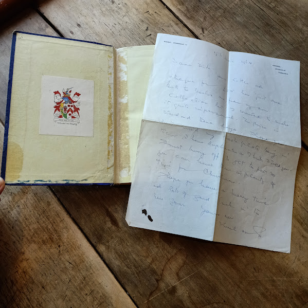 Karl Rawdon von Stieglitz personal bookplate and loose 1964 handwritten provenance letter inside the Cruise of the Beacon