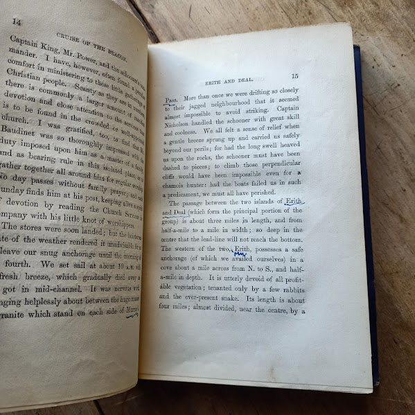 The Cruise of the Beacon sample page with biro marks