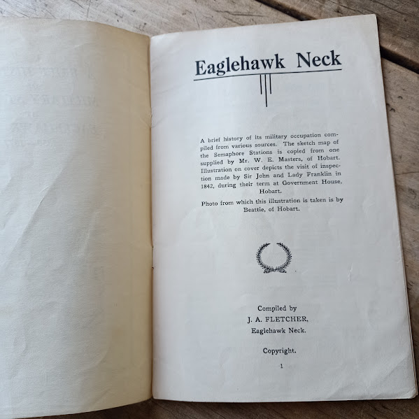 Brief History of Military Station at Eaglehawk Neck 1830-1877 title page