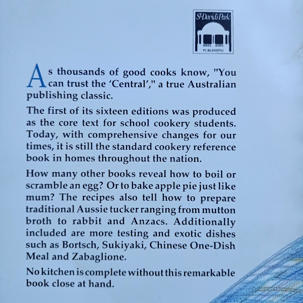 Tasmania's Central Cookery Book back cover detail