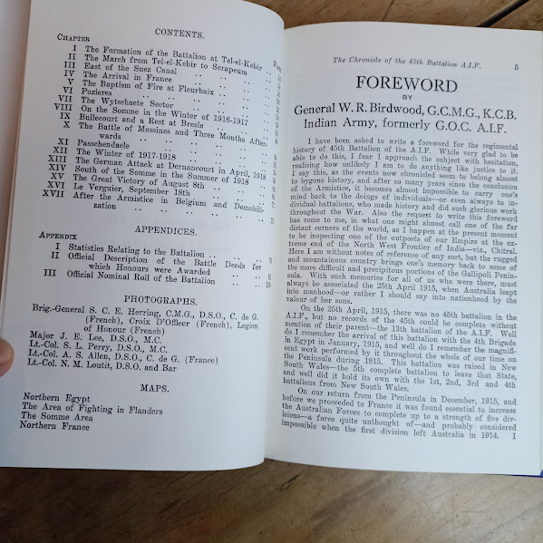 Chronicle of the 45th Battalion contents