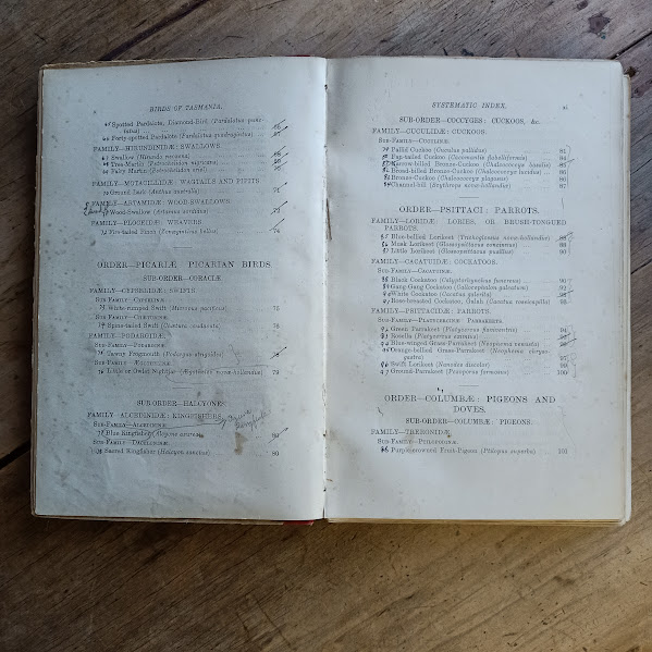 Handbook of the Birds of Tasmania and its dependencies contents marks