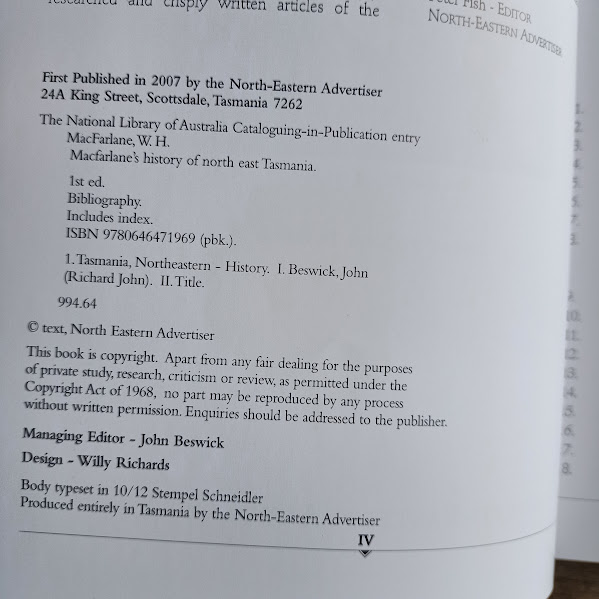 Macfarlane's History of North East Tasmania titlepage