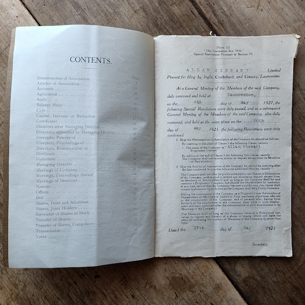 Memorandum and Articles of Association of Allan Stewart Limited completed form 12