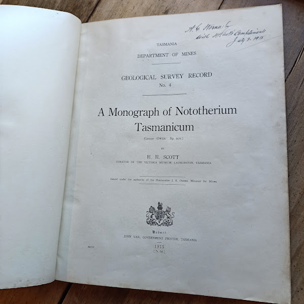 A Monograph of Nototherium Tasmanicum title page 1915